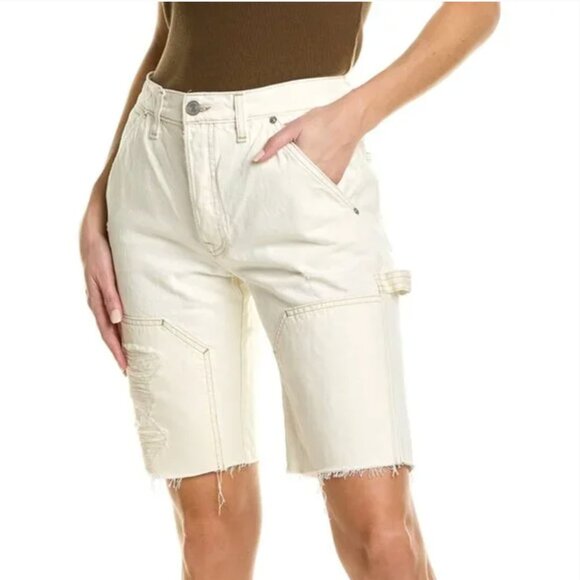 Frame Le Slouch Bermuda Shorts Denim Off White Distressed Raw Hem Sz 25 NEW - Picture 13 of 13